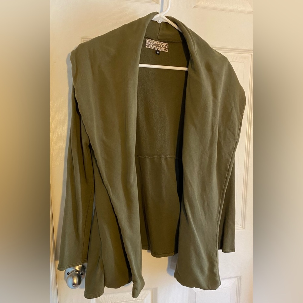 Olive Green Open Front Cardigan Sweater